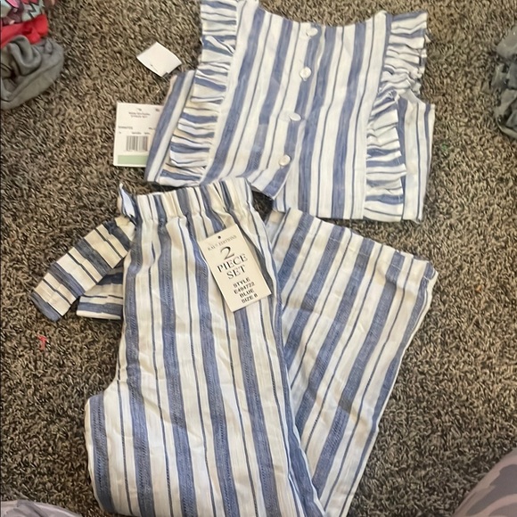 Rare Editions Blue and White Striped Ruffle Jumpsuit - Picture 2 of 5